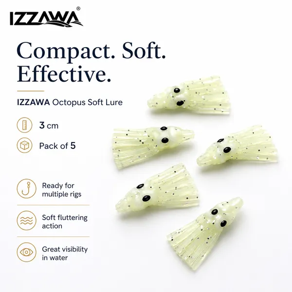 Izzawa_Octopus_Soft_Lure_3cm_-_Glow_White_-_Pack_of_5