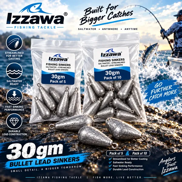 Izzawa_30gm_Streamlined_Bullet_Lead_Fishing_Sinkers