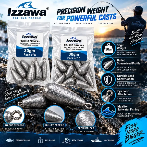 Izzawa_30gm_Streamlined_Bullet_Lead_Fishing_Sinkers