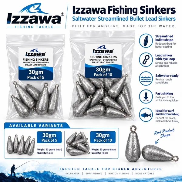 Izzawa_30gm_Streamlined_Bullet_Lead_Fishing_Sinkers