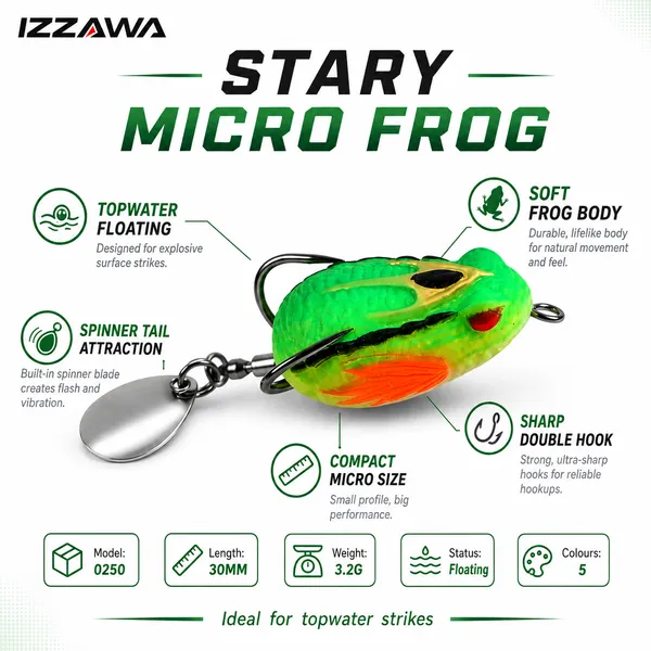 IZZAWA_Stary_Micro_Frog_Lure_30mm_3.2g_-_Lime_Flash_|_Pack_of_1