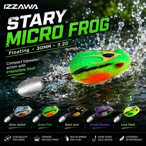 IZZAWA_Stary_Micro_Frog_Lure_30mm_3.2g_-_Lime_Flash_|_Pack_of_1