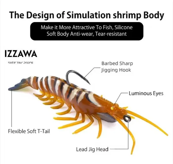 IZZAWA_HuntHouse_Shrimp_Lure_16cm_26.4g_Fire_Tiger_–_GT_Snapper_Barramundi