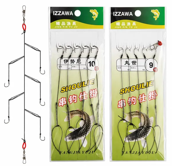 IZZAWA_Stainless_Steel_String_Hook_Fishing_Rig,_5_Hook_Pre-Tied_Setup_with_Swivel,_for_Lake_Fishing,_Snapper,_Grouper,_GT