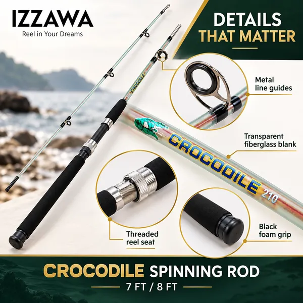 IZZAWA_Crocodile_Spinning_Rod_7ft–8ft_–_Transparent_Fiberglass_for_Freshwater_&_Saltwater