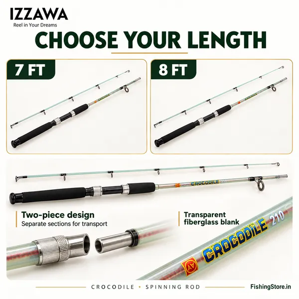 IZZAWA_Crocodile_Spinning_Rod_7ft–8ft_–_Transparent_Fiberglass_for_Freshwater_&_Saltwater