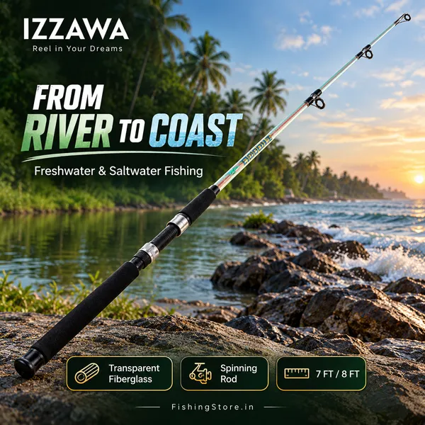 IZZAWA_Crocodile_Spinning_Rod_7ft–8ft_–_Transparent_Fiberglass_for_Freshwater_&_Saltwater