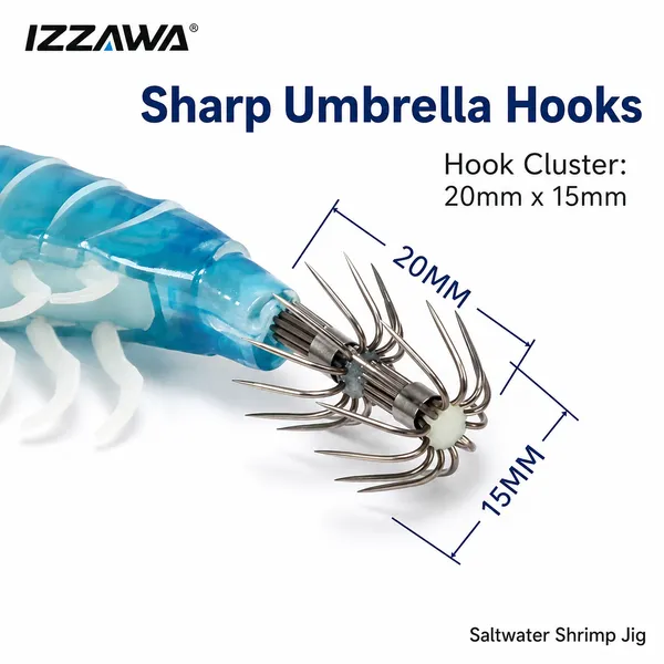 IZZAWA_Luminous_UV_Shrimp_Lure_105mm_11.5g_Blue_Pink_-_Squid_Jig_Umbrella_Hook