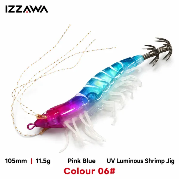 IZZAWA_Luminous_UV_Shrimp_Lure_105mm_11.5g_Pink_Blue_-_Squid_Jig_Umbrella_Hook