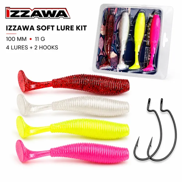 IZZAWA_Soft_Paddle-Tail_Lure_Kit_-_Pack_of_4_with_2_Hooks