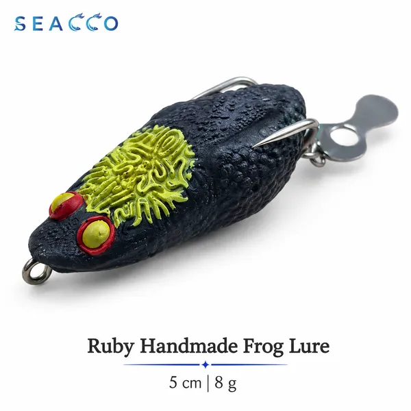 SEACCO_Ruby_Handmade_Frog_Lure_5cm_8g_-_Black_Yellow_Crest_|_Pack_of_1
