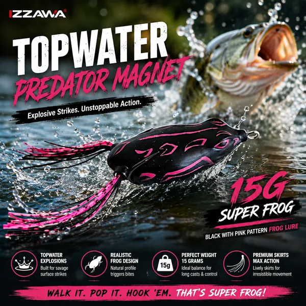 IZZAWA_Super_Frog_Black_with_Pink_Pattern_Frog_Lure_15g_|_Pack_of_1