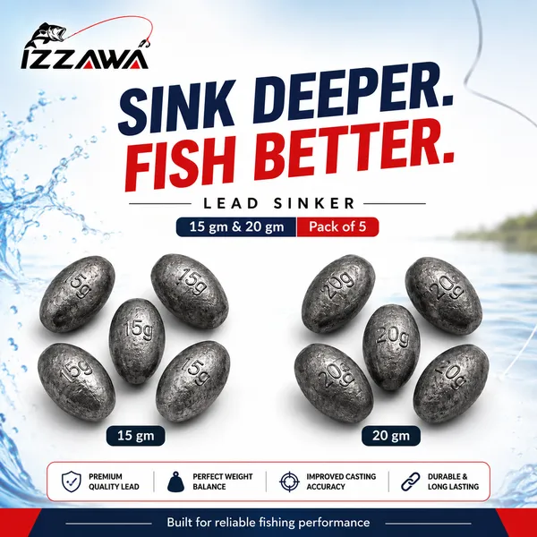 IZZAWA_Lead_Sinker_1gm,_2gm,_3gm,_4gm,_5gm,_15gm_&_20gm_|_Pack_of_5