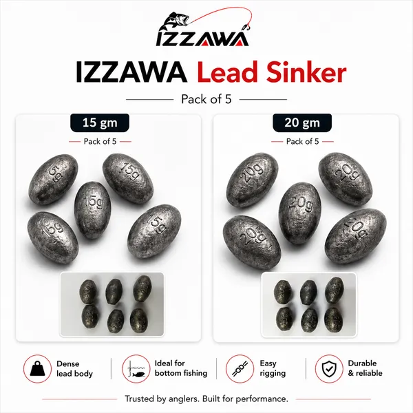 IZZAWA_Lead_Sinker_1gm,_2gm,_3gm,_4gm,_5gm,_15gm_&_20gm_|_Pack_of_5