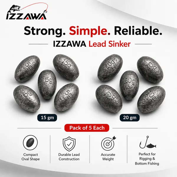 IZZAWA_Lead_Sinker_1gm,_2gm,_3gm,_4gm,_5gm,_15gm_&_20gm_|_Pack_of_5