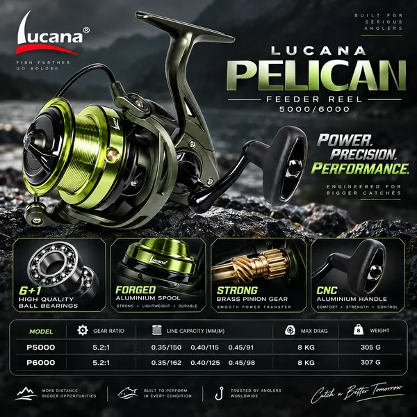 Lucana_Pelican_5000_Spinning_Feeder_Reel_|_8kg_Drag_|_6+1_Bearings