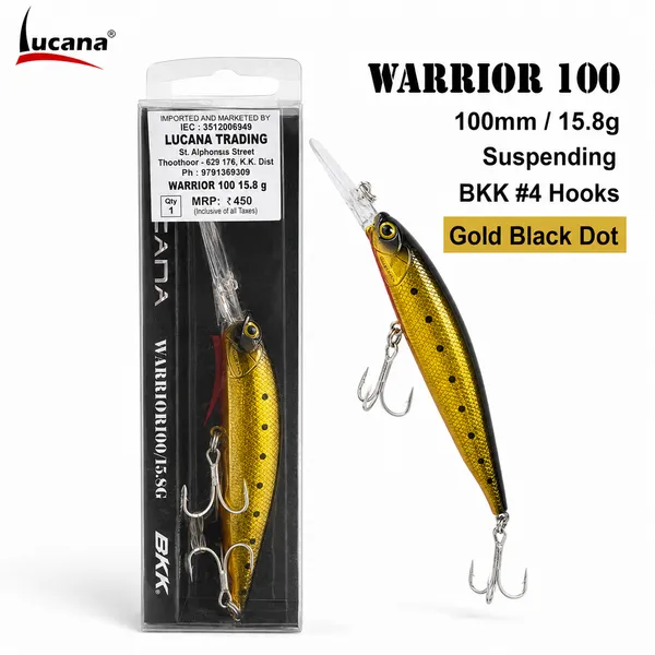 Lucana_Warrior_100mm_15.8g_Suspending_Fish_Lure_-_Gold_Black_Dot