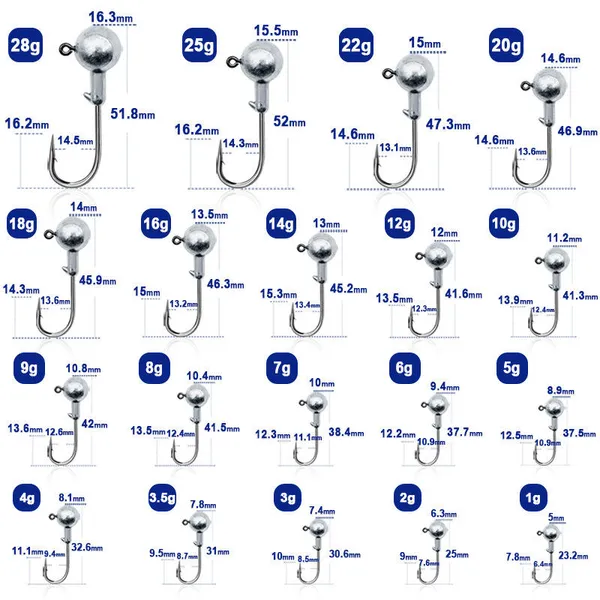 IZZAWA_Round_Jig_Head_Hooks_28g_-_Pack_of_10,_Lead_Head_Jig_Hook_for_Soft_Lures