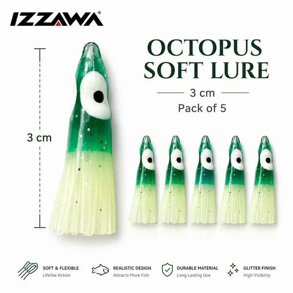 Izzawa_Octopus_Soft_Lure_3cm_-_Green_Glow_-_Pack_of_5