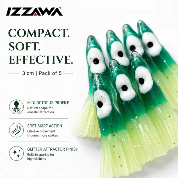 Izzawa_Octopus_Soft_Lure_3cm_-_Green_Glow_-_Pack_of_5