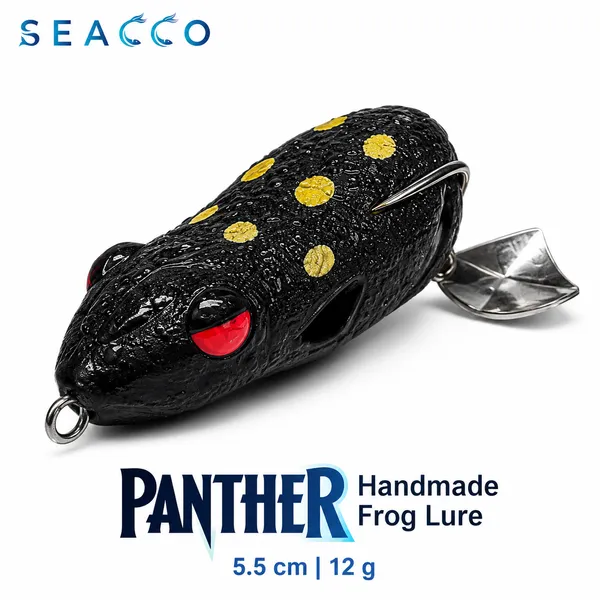 SEACCO_Panther_Handmade_Frog_Lure_5.5cm_12g_-_Black_Yellow_Dot_|_Pack_of_1