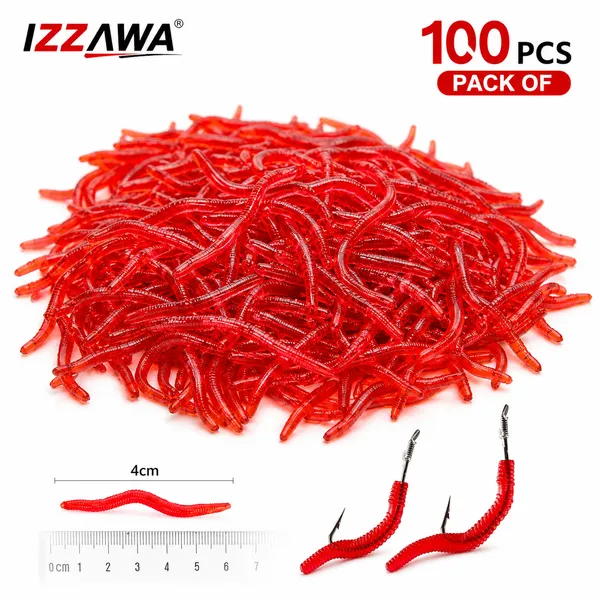 IZZAWA_Pack_of_100_Shrimp_Smell_Additive_Red_Earthworm_Soft_Baits_Silicone_Lure