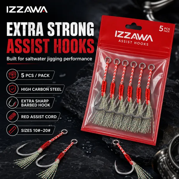 IZZAWA_Assist_Jig_Hooks_Pack_of_5,_High_Carbon_Steel,_Size_20#,_Saltwater_Jigging_Hook