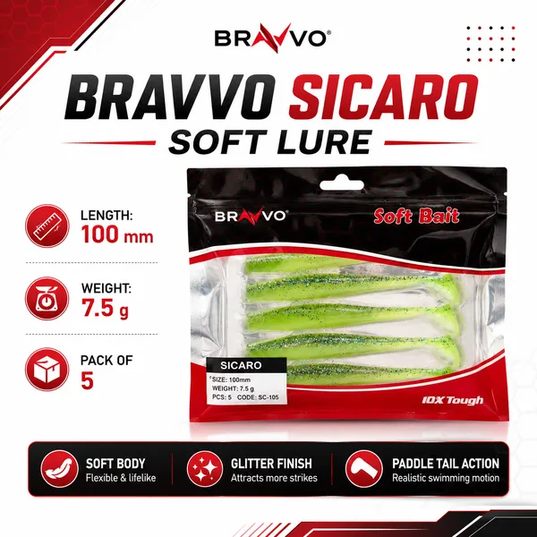 Bravvo_Sicaro_Soft_Lure_100mm_7.5g_-_Green_Glitter_-_Single_Piece