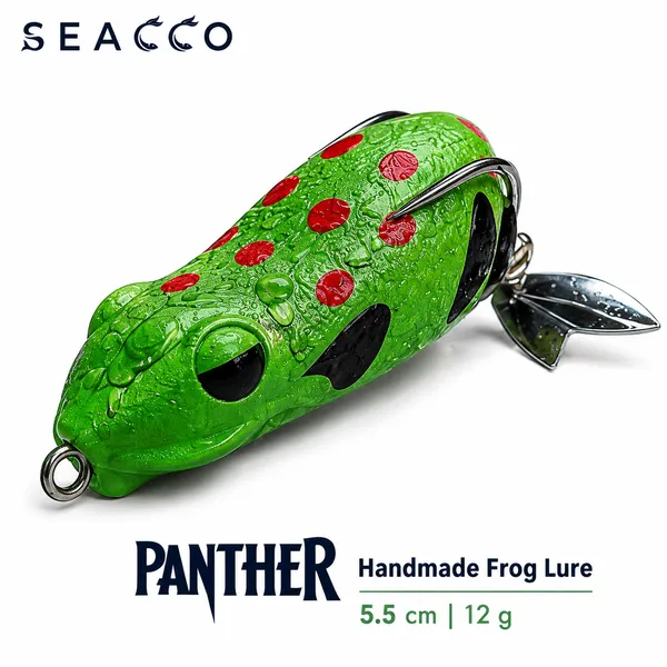 SEACCO_Panther_Handmade_Frog_Lure_5.5cm_12g_-_Green_Red_Dot_|_Pack_of_1
