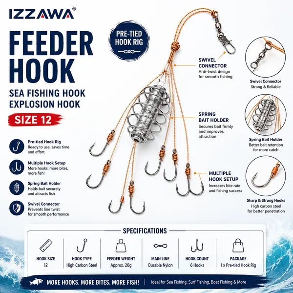 IZZAWA_Feeder_Hook_Sea_Fishing_Hook_Explosion_Hook_-_Size_12