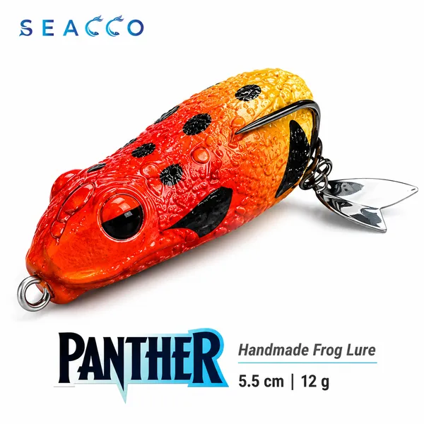 SEACCO_Panther_Handmade_Frog_Lure_5.5cm_12g_-_Orange_Black_Dot_|_Pack_of_1