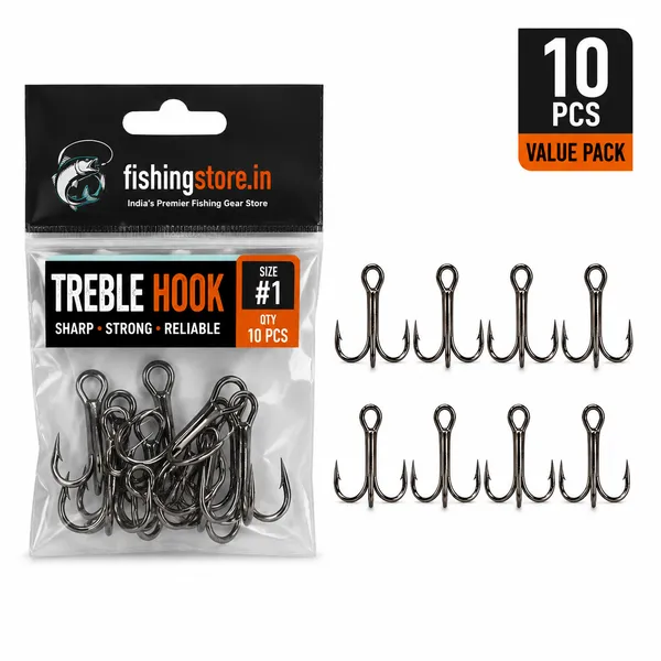 IZZAWA_Treble_Fishing_Hooks_-_Pack_of_10,_High_Carbon_Steel,_Black_Nickel