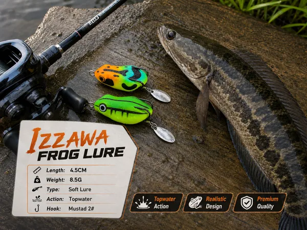 IZZAWA_Realistic_Frog_Lure_2pc_–_Mulit_Green_|_Topwater_Soft_Bait_|_4.5cm_8.5g_|_Deadly_for_Snakehead,_Murrel_&_Bass