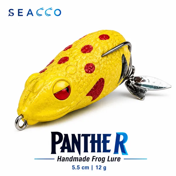 SEACCO_Panther_Handmade_Frog_Lure_5.5cm_12g_-_Yellow_Red_Dot_|_Pack_of_1