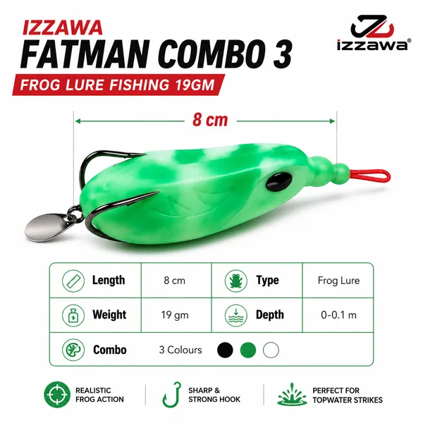 IZZAWA_Fatman_Combo_3_Frog_Lure_Fishing_19g_|_Pack_of_3_Mixed_Colours