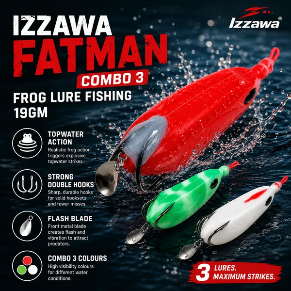 IZZAWA_Fatman_Combo_3_Frog_Lure_Fishing_19g_|_Pack_of_3_Mixed_Colours