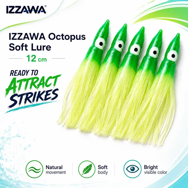 Izzawa_Octopus_Soft_Lure_12cm_-_Green_Glow_-_Pack_of_5
