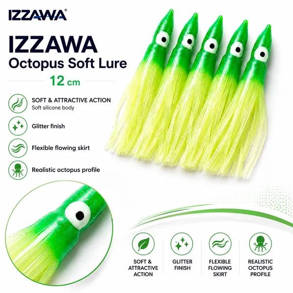 Izzawa_Octopus_Soft_Lure_12cm_-_Green_Glow_-_Pack_of_5