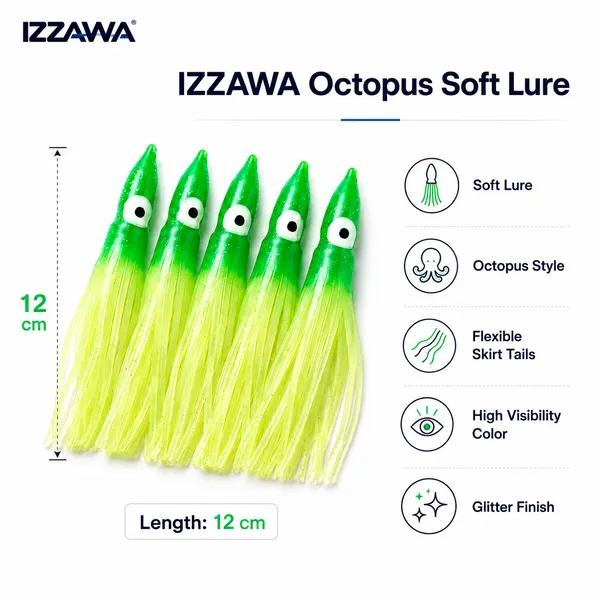 Izzawa_Octopus_Soft_Lure_12cm_-_Green_Glow_-_Pack_of_5