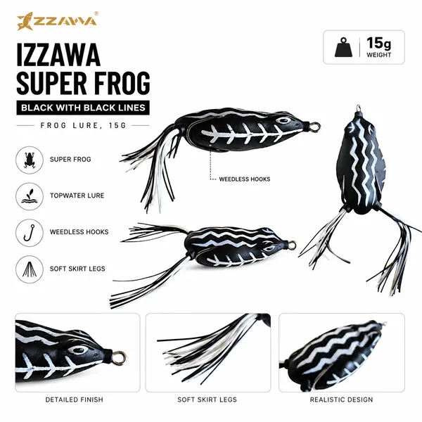 IZZAWA_Super_Frog_Black_with_Black_Lines_Frog_Lure_15g_|_Pack_of_1