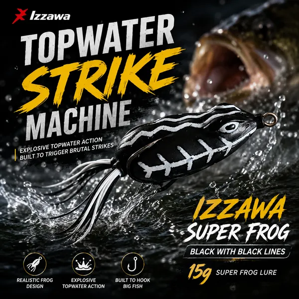 IZZAWA_Super_Frog_Black_with_Black_Lines_Frog_Lure_15g_|_Pack_of_1