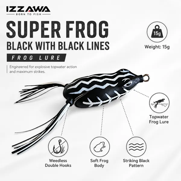 IZZAWA_Super_Frog_Black_with_Black_Lines_Frog_Lure_15g_|_Pack_of_1