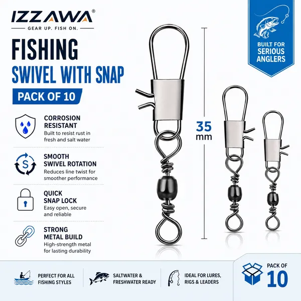 IZZAWA_Fishing_Swivel_with_Snap_-_Pack_of_10
