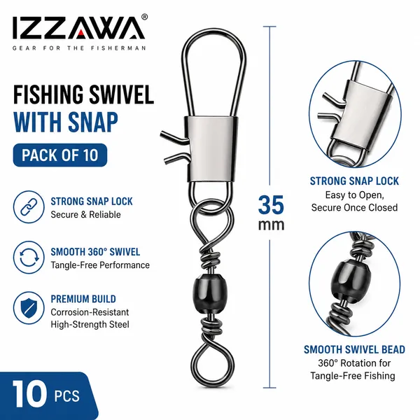 IZZAWA_Fishing_Swivel_with_Snap_-_Pack_of_10