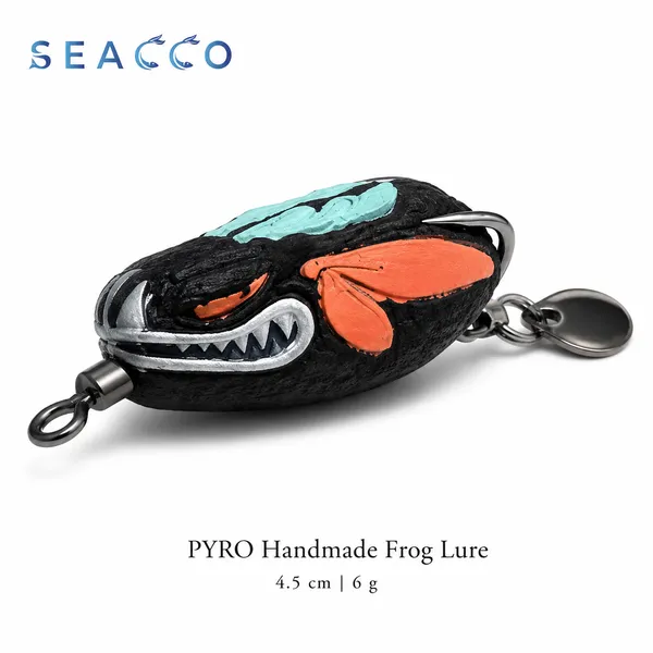 SEACCO_Pyro_Handmade_Frog_Lure_4.5cm_6g_-_Black_Orange_Aqua_|_Pack_of_1