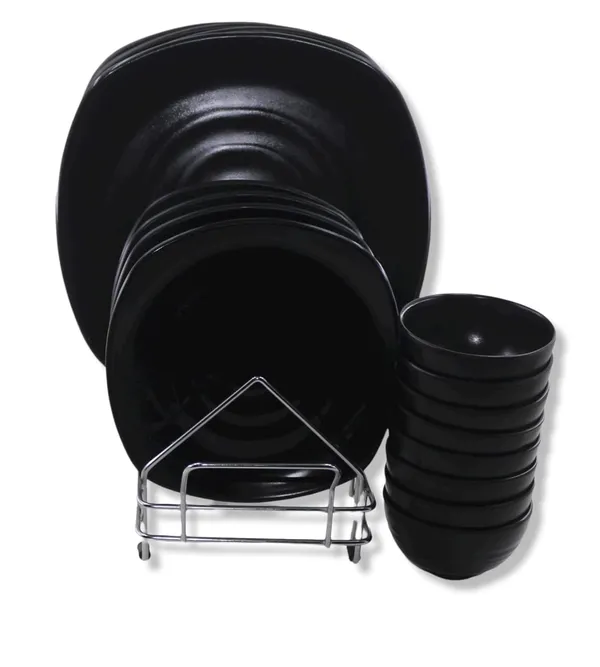 Ospit_Spiral_Square_Melamine_Dinner_Set_Matt_Black_Pack_Of_16