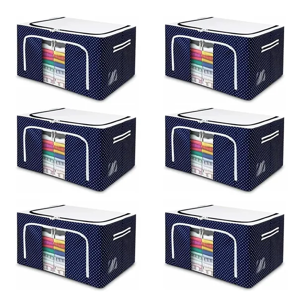 Cloth_Storage_Organizer_Bag_66_Ltr_All_Polka_Blue_With_Window_Folding_Bag_Under_Bed_Closet_Wardrobe_Cloth_Cover_Box_Pack_Of_6