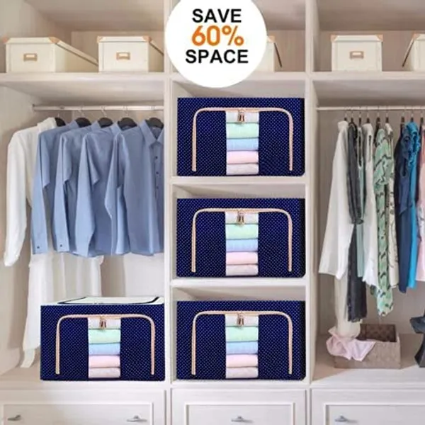 Cloth_Storage_Organizer_Bag_66_Ltr_All_Polka_Blue_With_Window_Folding_Bag_Under_Bed_Closet_Wardrobe_Cloth_Cover_Box_Pack_Of_6