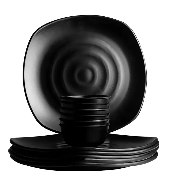 Pack_Of_12_Square_Plate_Melamine_Dinner_Set_Full_Plates_With_Katoris_Matt_Black_Finish