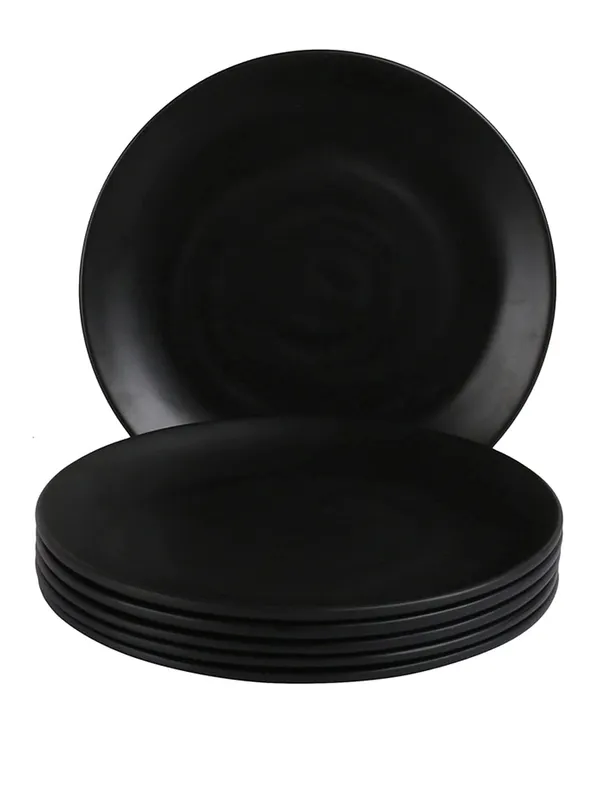 Unbreakable_Melamine_Round_Full_Size_Kitchen_Dinner_Plates_Set_Of_6_Spiral_Black_Design